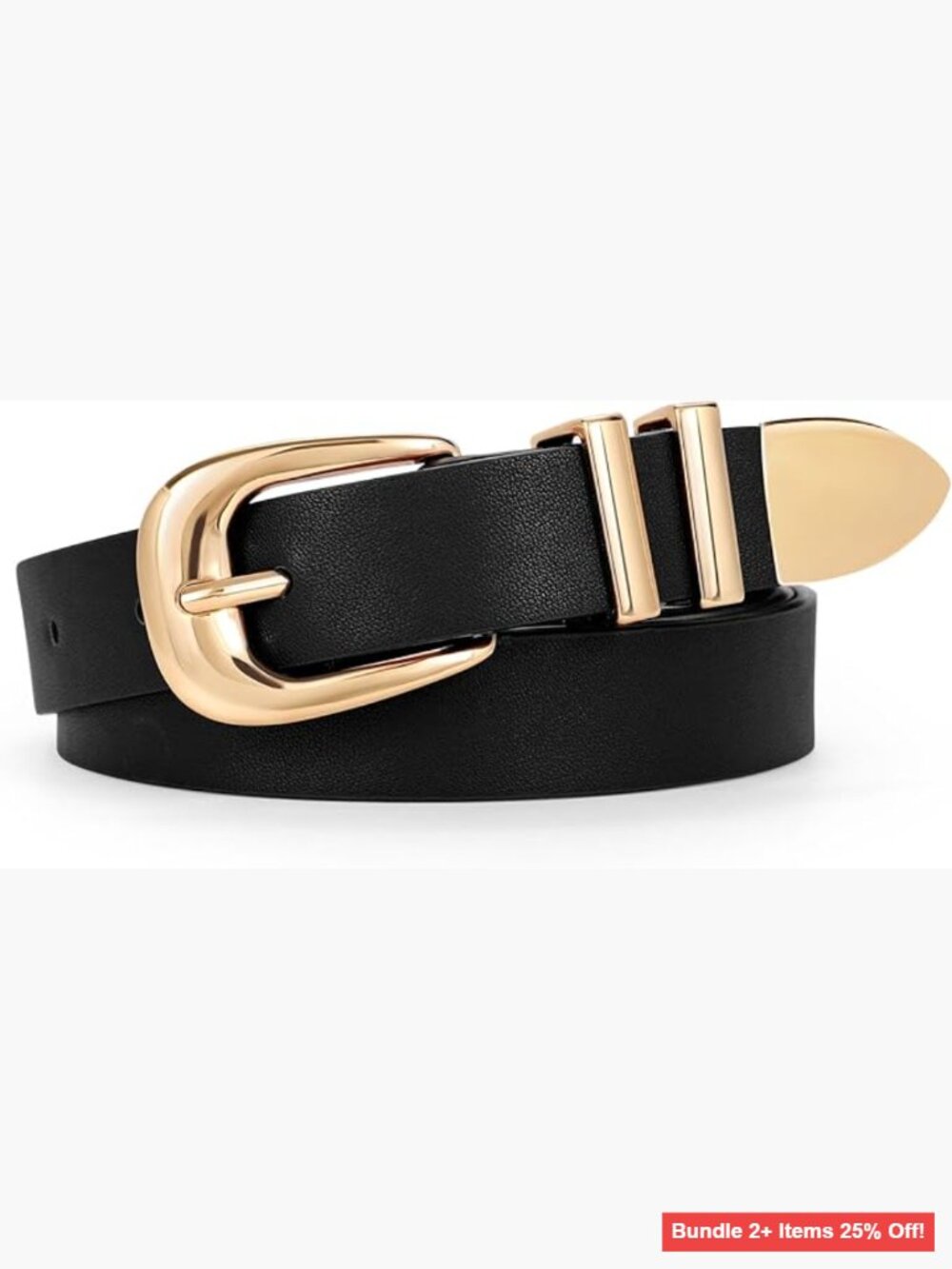 Women's Western Thin Leather Belt with Gold/Silver Buckle for Jeans